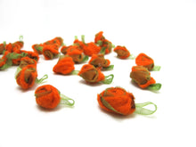 Load image into Gallery viewer, 15 Pieces Orange Acrylic Felt Rolled Flower Buds|With Leaf Loop|Glued|Floral Empplique|Rosette Flowers|Rose Buds|Flower Decor|Acrylic Felt