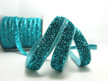 Charger l&#39;image dans la galerie, 3/8 Inch Turquoise Glittery Sparkle Trim|Glittery Velvet|Ribbon for Wedding|Decorative Embellishment|Hair Accessories|Doll Costume DIY