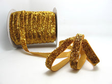 画像をギャラリービューアに読み込む, 5 Yards 3/8 Inch Yellow Gold Glittery Sparkle Trim|Glittery Velvet|Ribbon for Wedding|Decorative Embellishment|Hair Accessories|Doll Costume