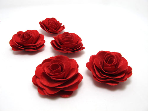 2 Pieces 1 9/16 Inches Red Satin Fabric Flower|Layered Flower|Hair Flower|Flower Brooch Pin|Hair Clip|Clothing Decorative Embellishment