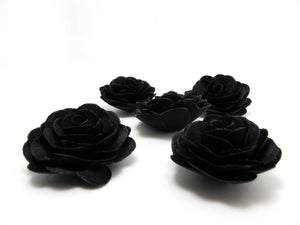 2 Pieces 1 9/16 Inches Black Satin Fabric Flower|Layered Flower|Hair Flower|Flower Brooch Pin|Hair Clip|Clothing Decorative Embellishment