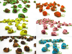 15 Pieces Orange Acrylic Felt Rolled Flower Buds|With Leaf Loop|Glued|Floral Empplique|Rosette Flowers|Rose Buds|Flower Decor|Acrylic Felt
