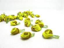 Load image into Gallery viewer, 15 Pieces Yellow Acrylic Felt Rolled Flower Buds|With Leaf Loop|Glued|Floral Empplique|Rosette Flowers|Rose Buds|Flower Decor|Acrylic Felt