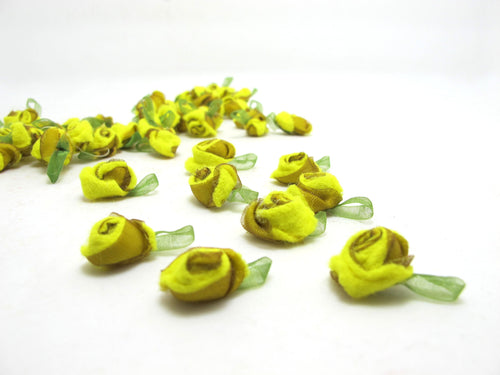 15 Pieces Yellow Acrylic Felt Rolled Flower Buds|With Leaf Loop|Glued|Floral Empplique|Rosette Flowers|Rose Buds|Flower Decor|Acrylic Felt