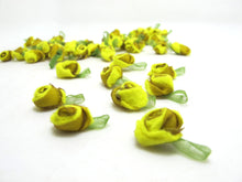 Load image into Gallery viewer, 15 Pieces Yellow Acrylic Felt Rolled Flower Buds|With Leaf Loop|Glued|Floral Empplique|Rosette Flowers|Rose Buds|Flower Decor|Acrylic Felt