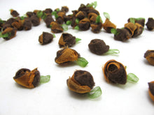 Load image into Gallery viewer, 15 Pieces Brown Acrylic Felt Rolled Flower Buds|With Leaf Loop|Glued|Floral Empplique|Rosette Flowers|Rose Buds|Flower Decor|Acrylic Felt