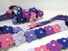 Load image into Gallery viewer, 7/8 Inch Purple Felt Flower with Pearl Embroidered on Velvet Ribbon|Sewing|Quilting|Craft Supplies|Hair Accessories|Necklace DIY|Costumes