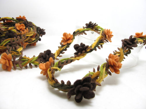 3/4 Inch Brown Braided Felt Trim with Felt Flower|Headband Trim|Sewing|Quilting|Craft Supplies|Hair Accessories|Necklace DIY