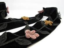 Load image into Gallery viewer, 2 Inches Dark Brown Felt Flower Velvet Trim|Embroidered Floral Ribbon|Clothing Belt|Vintage Costume|Sewing Supplies|Decorative Embellishment