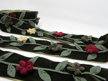 画像をギャラリービューアに読み込む, 2 Inches Dark Green Felt Flower Velvet Trim|Embroidered Floral Ribbon|Clothing Belt|Vintage Costume|Sewing Supplies|Decorative Embellishment