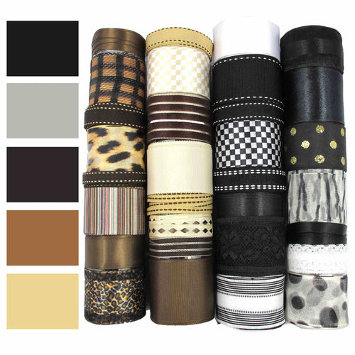 Brown and Black Ribbon Set|Grosgrain Ribbon|Satin Ribbon|Organza Ribbon|Hair Bow Supplies|Scrapbook|Craft supplies|Party Decor|Giftwrap