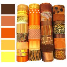 Charger l&#39;image dans la galerie, Orange and Brown Ribbon Set|Grosgrain Ribbon|Satin Ribbon|Organza Ribbon|Hair Bow Supplies|Scrapbook|Craft supplies|Party Decor|Giftwrap
