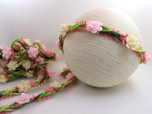 3/4 Inch Pink & Green Braided Felt Trim with Felt Flower|Headband Trim|Sewing|Quilting|Craft Supplies|Hair Accessories|Necklace DIY