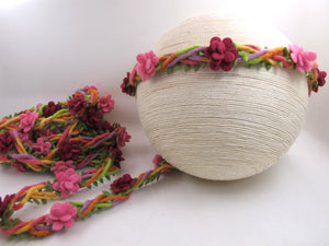 3/4 Inch Fuchsia Braided Felt Trim with Felt Flower|Headband Trim|Sewing|Quilting|Craft Supplies|Hair Accessories|Necklace DIY
