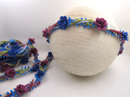 3/4 Inch Blue Braided Felt Trim with Felt Flower|Headband Trim|Sewing|Quilting|Craft Supplies|Hair Accessories|Necklace DIY