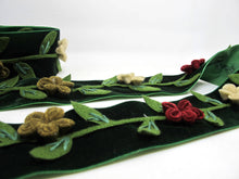 画像をギャラリービューアに読み込む, 2 Inches Dark Green Felt Flower Velvet Trim|Embroidered Floral Ribbon|Clothing Belt|Vintage Costume|Sewing Supplies|Decorative Embellishment