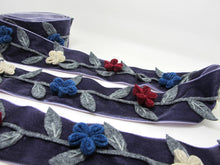 Charger l&#39;image dans la galerie, 2 Inches Dark Gray Felt Flower Velvet Trim|Embroidered Floral Ribbon|Clothing Belt|Vintage Costume|Sewing Supplies|Decorative Embellishment