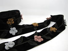 Load image into Gallery viewer, 2 Inches Dark Brown Felt Flower Velvet Trim|Embroidered Floral Ribbon|Clothing Belt|Vintage Costume|Sewing Supplies|Decorative Embellishment