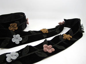 2 Inches Dark Brown Felt Flower Velvet Trim|Embroidered Floral Ribbon|Clothing Belt|Vintage Costume|Sewing Supplies|Decorative Embellishment