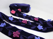 画像をギャラリービューアに読み込む, 2 Inches Purple Felt Flower Velvet Trim|Embroidered Floral Ribbon|Clothing Belt|Vintage Costume|Sewing Supplies|Decorative Embellishment