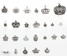 Charger l&#39;image dans la galerie, 25 Pieces Mix Pack of Silver Charms Collection|Antique Silver Charm Pendants|Bracelet Accessories Making|Crown Theme