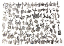 Charger l&#39;image dans la galerie, 100 Pieces Mix Pack of Silver Charms Collection|Antique Silver Charm Pendants|Bracelet Accessories Making