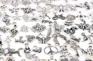 100 Pieces Mix Pack of Silver Charms Collection|Antique Silver Charm Pendants|Bracelet Accessories Making