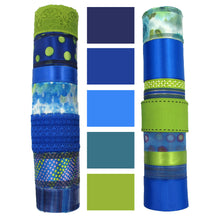 Load image into Gallery viewer, Navy and Blue Ribbon Set|Grosgrain Ribbon|Satin Ribbon|Organza Ribbon|Hair Bow Supplies|Scrapbook|Craft supplies|Party Decor|Giftwrap
