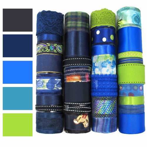 Navy and Blue Ribbon Set|Grosgrain Ribbon|Satin Ribbon|Organza Ribbon|Hair Bow Supplies|Scrapbook|Craft supplies|Party Decor|Giftwrap