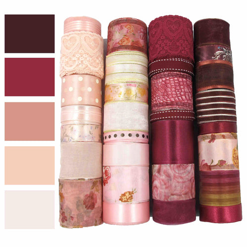 Burgundy and Pink Ribbon Set|Grosgrain Ribbon|Satin Ribbon|Organza Ribbon|Hair Bow Supplies|Scrapbook|Craft supplies|Party Decor|Giftwrap
