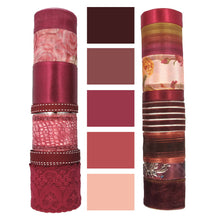 Load image into Gallery viewer, Burgundy and Pink Ribbon Set|Grosgrain Ribbon|Satin Ribbon|Organza Ribbon|Hair Bow Supplies|Scrapbook|Craft supplies|Party Decor|Giftwrap