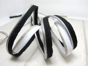 5 Yards 3/8 Inch Black or White Silver Shiny Braided Lip Cord Trim|Piping Trim|Pillow Trim|Cord Edge Trim|Upholstery Edging Trim