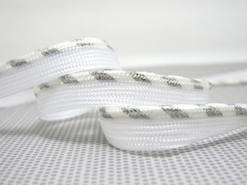 5 Yards 1/2 Inch Silver and White Shiny Braided Lip Cord Trim|Piping Trim|Pillow Trim|Cord Edge Trim|Upholstery Edging Trim