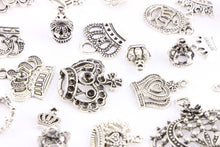 画像をギャラリービューアに読み込む, 25 Pieces Mix Pack of Silver Charms Collection|Antique Silver Charm Pendants|Bracelet Accessories Making|Crown Theme