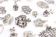 Charger l&#39;image dans la galerie, 25 Pieces Mix Pack of Silver Charms Collection|Antique Silver Charm Pendants|Bracelet Accessories Making|Crown Theme