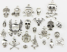 Charger l&#39;image dans la galerie, 100 Pieces Mix Pack of Silver Charms Collection|Antique Silver Charm Pendants|Bracelet Accessories Making|Skull Theme