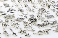 画像をギャラリービューアに読み込む, 100 Pieces Mix Pack of Silver Charms Collection|Antique Silver Charm Pendants|Bracelet Accessories Making|Skull Theme