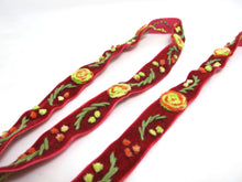 画像をギャラリービューアに読み込む, Yarn Flowers Embroidered on Red Velvet Ribbon|Sewing|Quilting|Craft Supplies|Hair Accessories