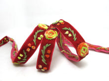 画像をギャラリービューアに読み込む, Yarn Flowers Embroidered on Red Velvet Ribbon|Sewing|Quilting|Craft Supplies|Hair Accessories