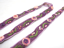 Load image into Gallery viewer, 5/8 Inch Purple Yarn Flowers Embroidered Velvet Ribbon|Sewing|Quilting|Craft Supplies|Hair Accessories