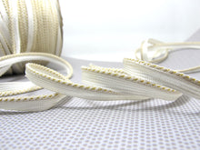 Charger l&#39;image dans la galerie, 5 Yards 3/8 Inch Metallic Gold and White Braided Lip Cord Trim|Piping Trim|Pillow Trim|Cord Edge Trim|Upholstery Edging Trim