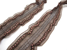Load image into Gallery viewer, 1 1/2 Inches Brown Beaded EmbroideredTrim|Pillow Case Cushion Decor|Vintage Costume Making|Embellishment|Headband Trim|Hair Supplies