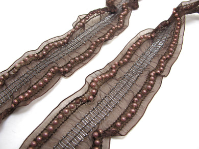 1 1/2 Inches Brown Beaded EmbroideredTrim|Pillow Case Cushion Decor|Vintage Costume Making|Embellishment|Headband Trim|Hair Supplies