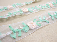 Load image into Gallery viewer, 1 1/16 Inches Embroidered Floral Chiffon Ribbon Trim|Flowers with Green Leaves|Unique|Colorful|Woven Chiffon Organza Ribbon|Decorative