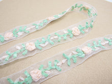 Charger l&#39;image dans la galerie, 1 1/16 Inches Embroidered Floral Chiffon Ribbon Trim|Flowers with Green Leaves|Unique|Colorful|Woven Chiffon Organza Ribbon|Decorative
