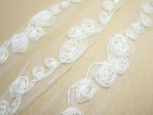 Charger l&#39;image dans la galerie, 1 1/2 Inches White Chiffon Rosette Rose Trim|Flower Trim|3D Floral Ribbon|Shabby Chic|Lace Applique|Tulle Tutu Dress Decor|Embellishment