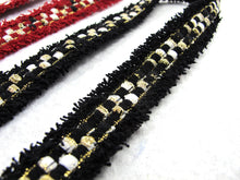 Load image into Gallery viewer, 25mm Black Or Red Yarn Novelty Trim|Chenille|Lampshade|Confetti|Glittery Gold|Decorative Embellishment|Hairband Accessories