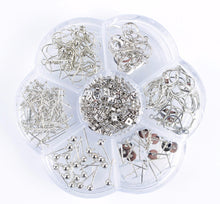 Charger l&#39;image dans la galerie, Box Set of Silver Tone Earring Findings|DIY Earring Kit|Earring Making|Jewelry Making Kit|Leverback Earwire|Earring Hooks|Ball Post