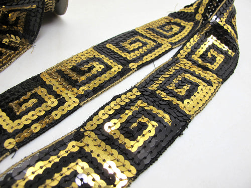 1 3/8 Inches Gold and Black Sequined and Thread Edged Embroidered Ribbon Trim|Beaded Embroidered Trim|Craft Supplies|Scrapbooking