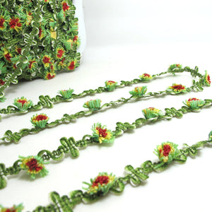 2 Yards Green Woven Rococo Ribbon Trim|Decorative Floral Ribbon|Scrapbook Materials|Clothing|Decor|Craft Supplies